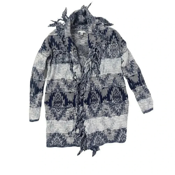 American Eagle Outfitters Boho Southwest Tribal Fringe Blanket Cardigan Blue Med - Picture 8 of 12